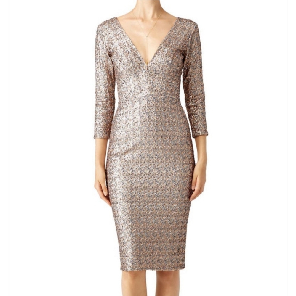 Dress the Population Gold Sequin Midi Dress